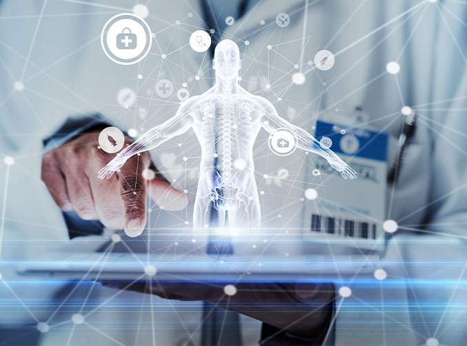futuristic research, 3d analysis or hospital innovation